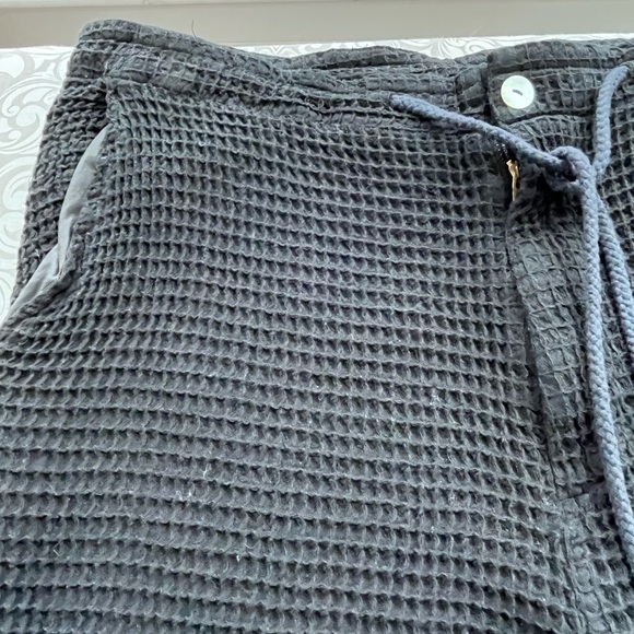 DONNI. Black Cotton Waffle Knit Pants with Drawstring and Lined Front Pockets - Picture 5 of 11